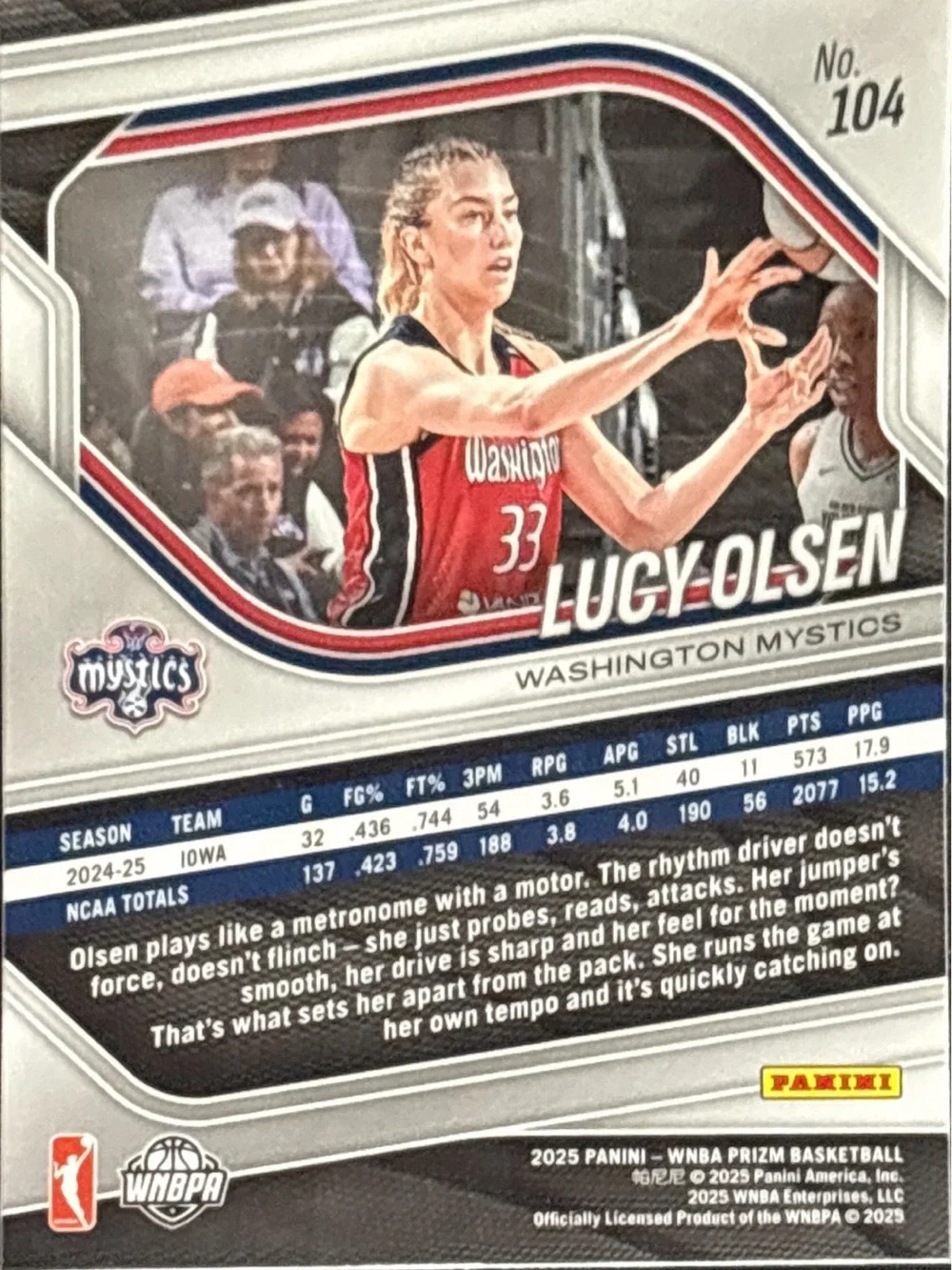 Panini Prizm Washington Mystics Lucy Olsen Rookie Basketball Trading Card